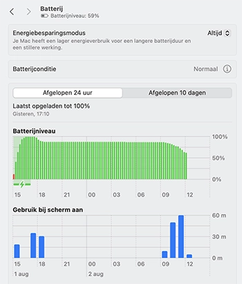Batterijduur instellingen MacBook