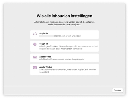 Wis alle inhoud en instellingen