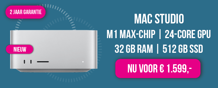 Mac Studio - M1 Max (10x CPU | 24x GPU) - 32GB - 512GB - nu voor maar € 1.799,00