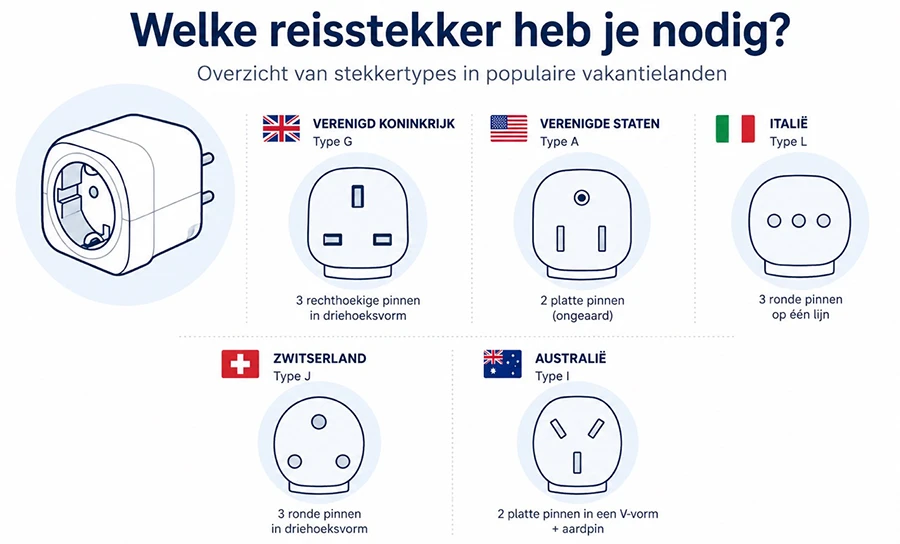 Welke reisstekker heb je nodig?